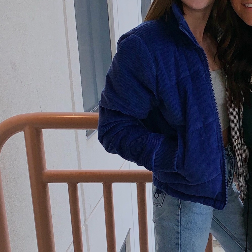 Blue puffer jacket